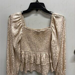Altar'd State Cream Puff Sleeve Smocked Blouse